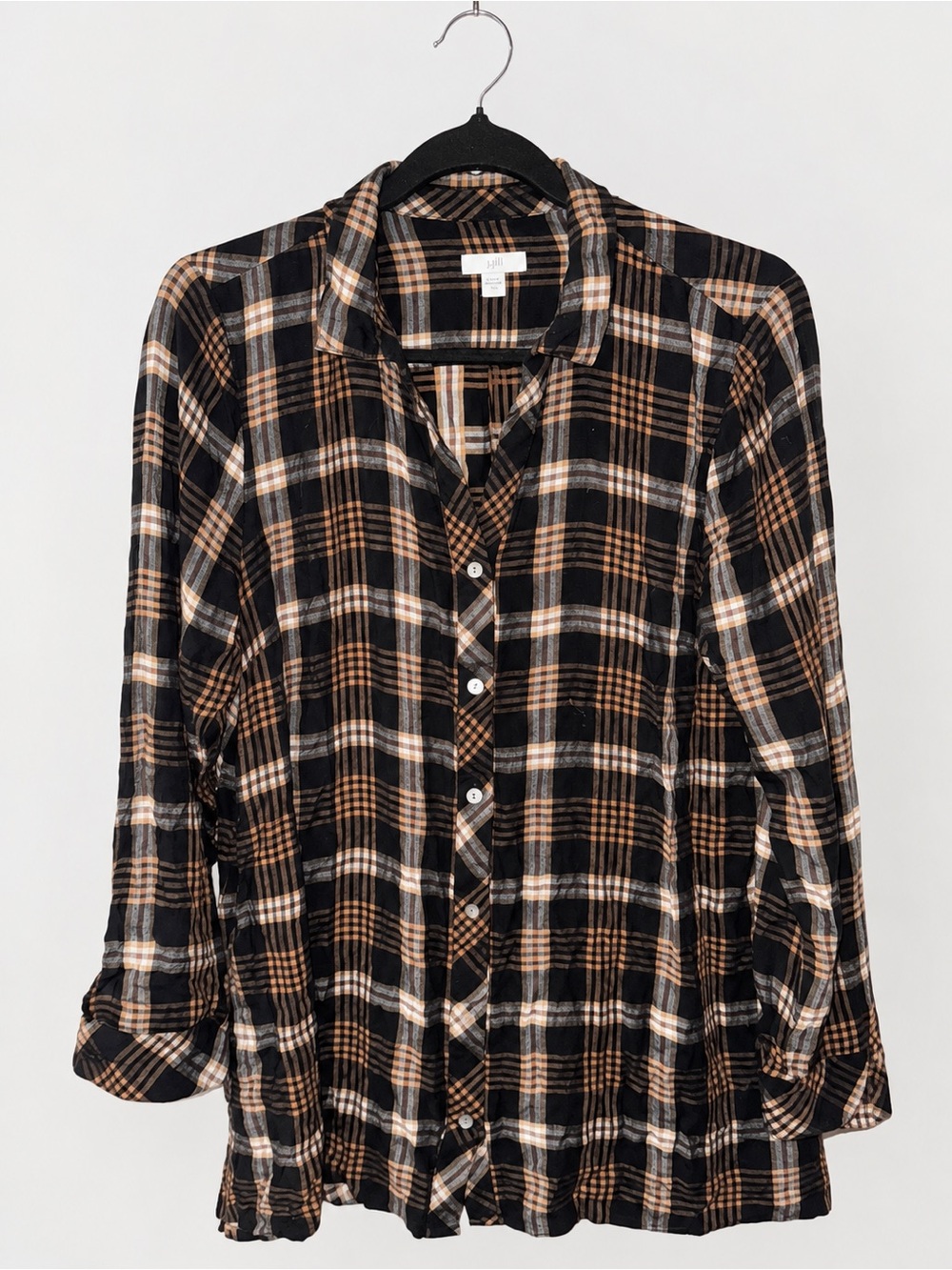 J.Jill Women’s Large Black Brown Plaid Button Down Tunic
